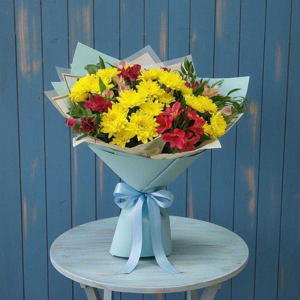 Букет цветов из: Альстромерии и Хризантемы в Сенном Краснодарский край