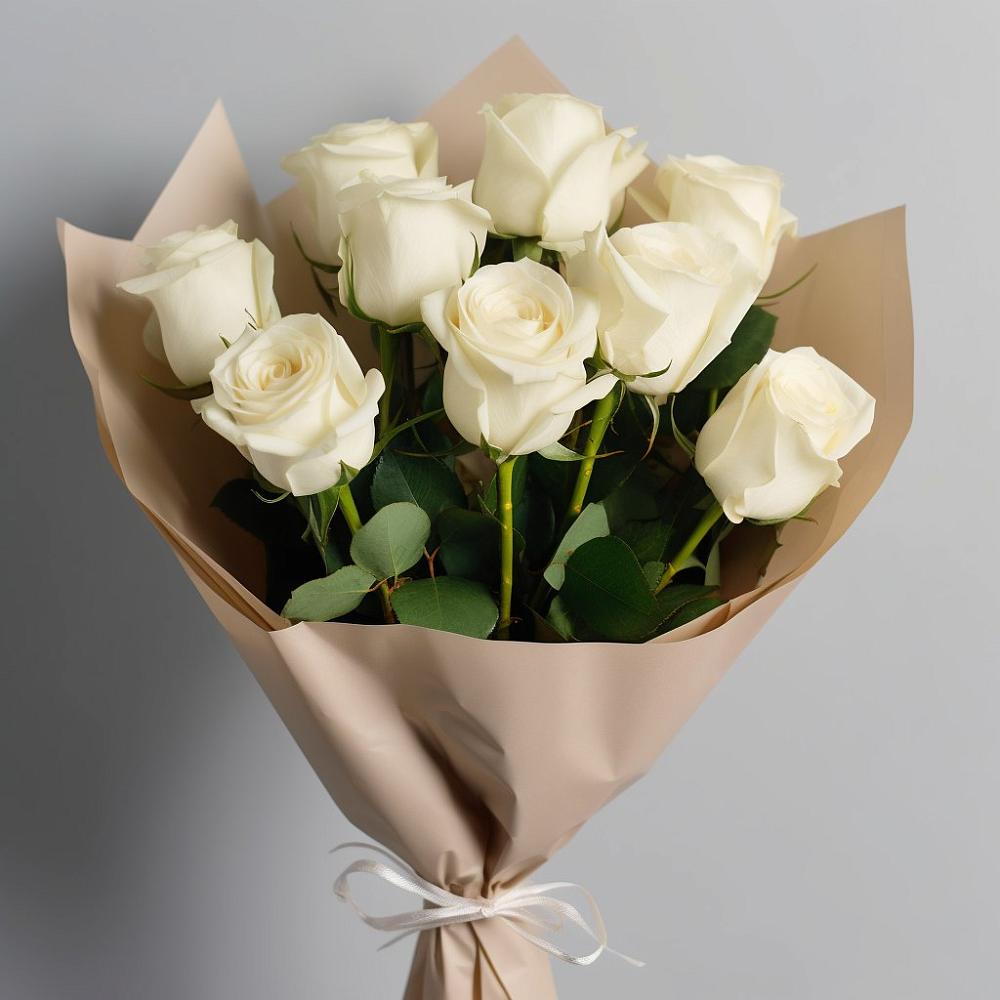 Букет 9 Белых роз Эдлесс Лав в Сенном Краснодарский край