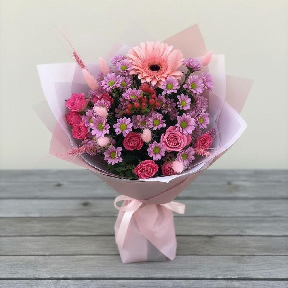 Букет цветов из: Розы, Герберы и Хризантемы в Сенном Краснодарский край