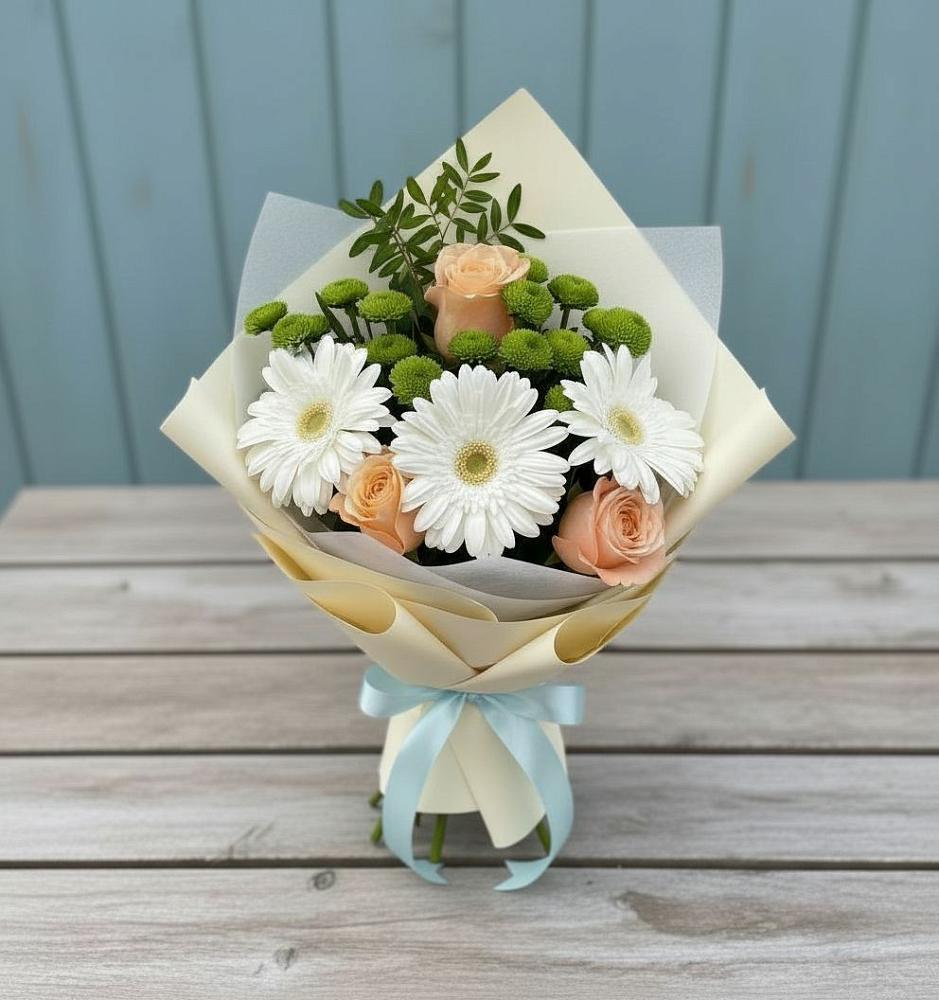 Букет цветов из: Герберы, Розы и Хризантемы в Сенном Краснодарский край