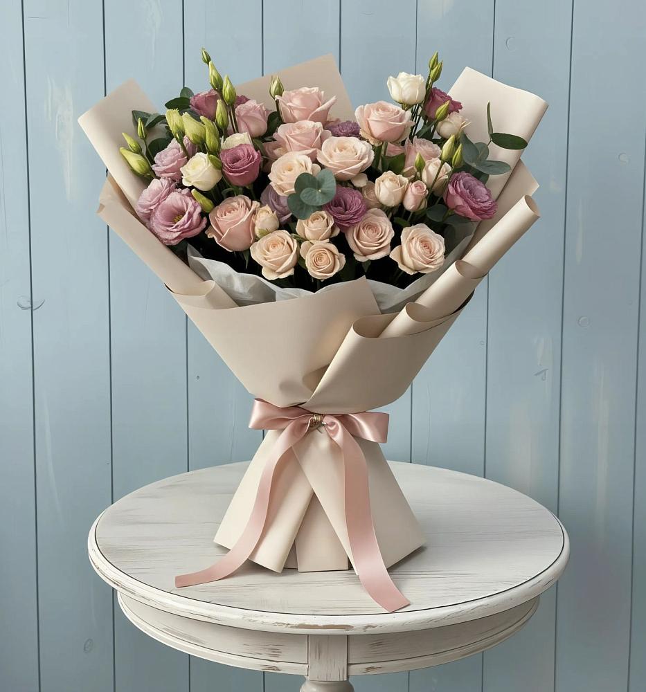 Букет цветов из: Розы и Лизиантусы в Сенном Краснодарский край